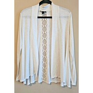 AGB Cardigan Womens L cream  3/4 Sleeve Open Front Top, Crochet Back